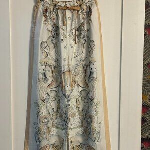 Zara Cream and Tan Illustrated Wide-Leg Trousers